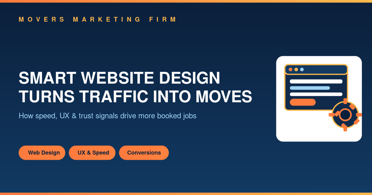 Smart website design turns traffic into booked moves - Movers Marketing Firm guide graphic